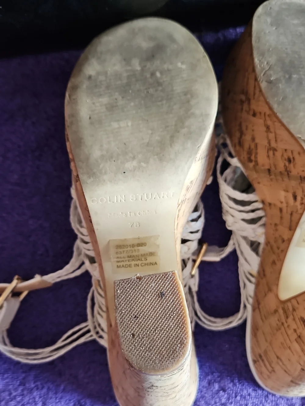 Colin Stuart Coconut Milk Braided Strap, Cork Look Platform Shoe Size 7B 2000s